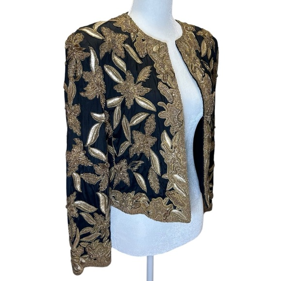 James Benjamin - Vintage Embroidered, Beaded Evening Jacket - Size 8, Black Gold - Picture 5 of 13
